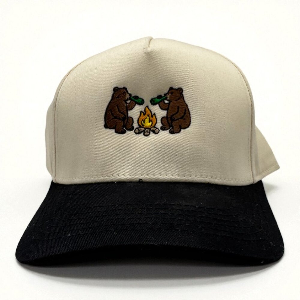 Campfire Bears Embroidered Hat | Cream & Black Snapback